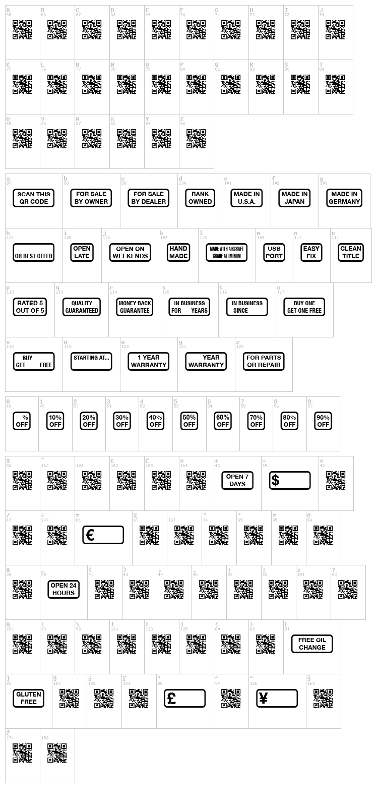 Signs for Advertising font map